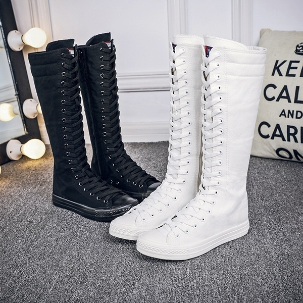 Knee high cheap canvas boots