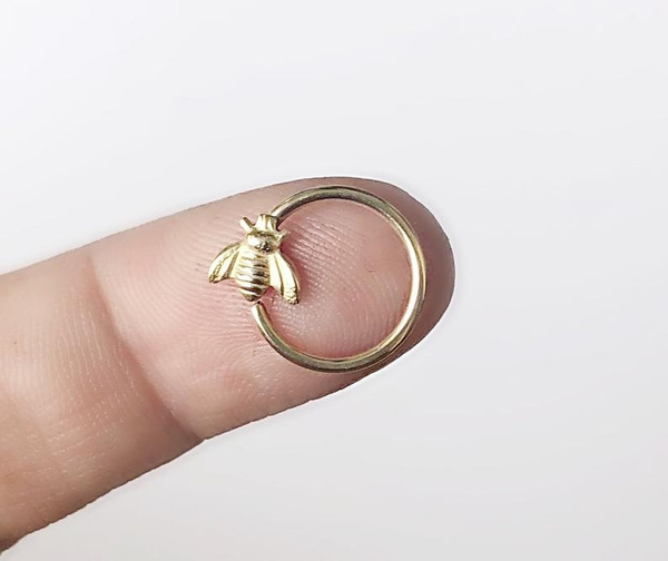 Tiny Bee Daith Piercing Septum Ring Piercing Sterling Silver Bee Hoop Piercing 18 G