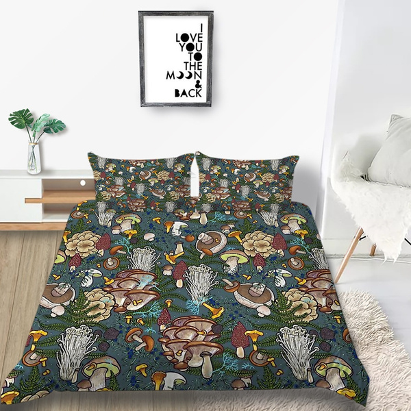 King Size Duvet Cover Set with 2 Pillowcasess 3D Mushroom House Pattern  Printed Comfortable Bedding Set Hot Fashion Bedclothes Queen