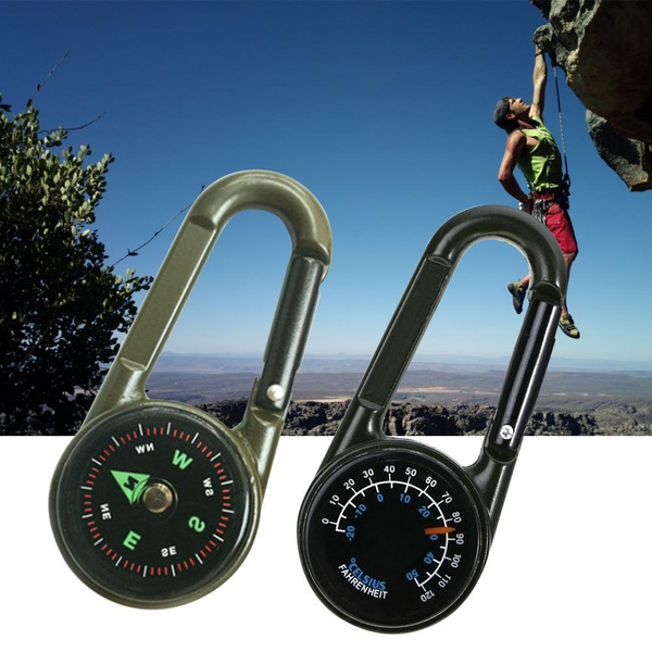 Compass Thermometer Carabiner Outdoor Hiking Tactical Survival Key