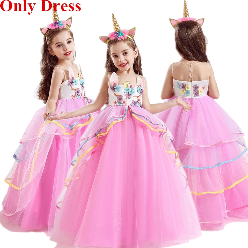 DIXIUZA Girls Unicorn Flower Princess Dress Costume Cosplay Birthday Party Dresses Up