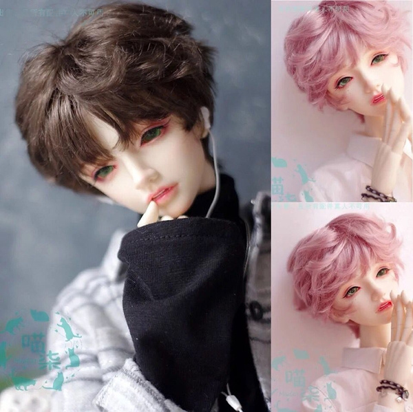 1/4 BJD Doll Curly Hair Wigs for Dollfie Anime Hairstyle DIY Hairpiece Pink 