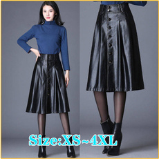 Plus Size, Winter, leather, Pleated