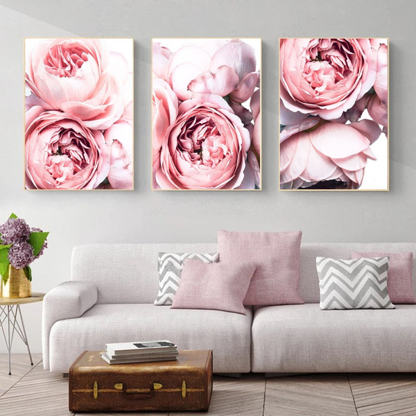 Pink Flower Print Blush Pink Peonies Wall Art Poster Peony Canvas Painting Decor 
