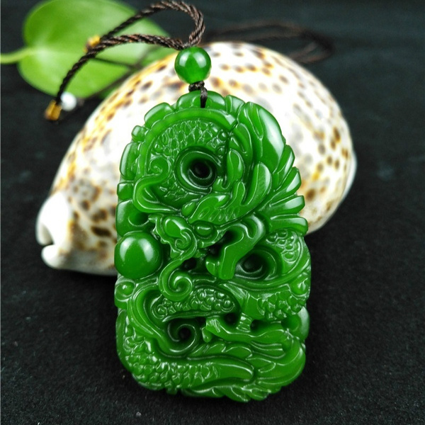 100% Natural green Chinese Hetian Jade 100% Hand-carved dragon Pendant 