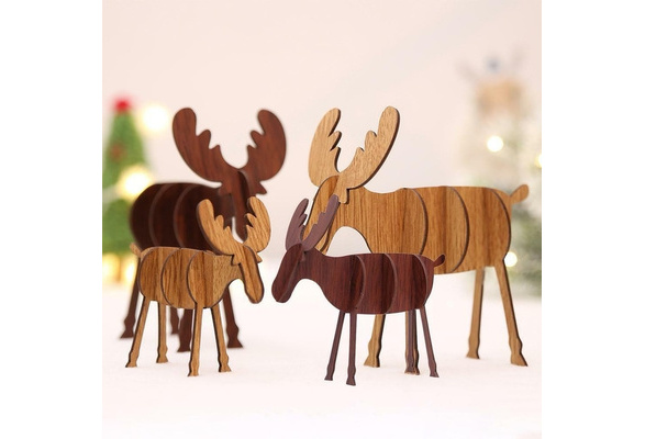 Wood Christmas Elk Deer Ornaments Xmas Tree Hanging Decoration Pendant Gift YK 