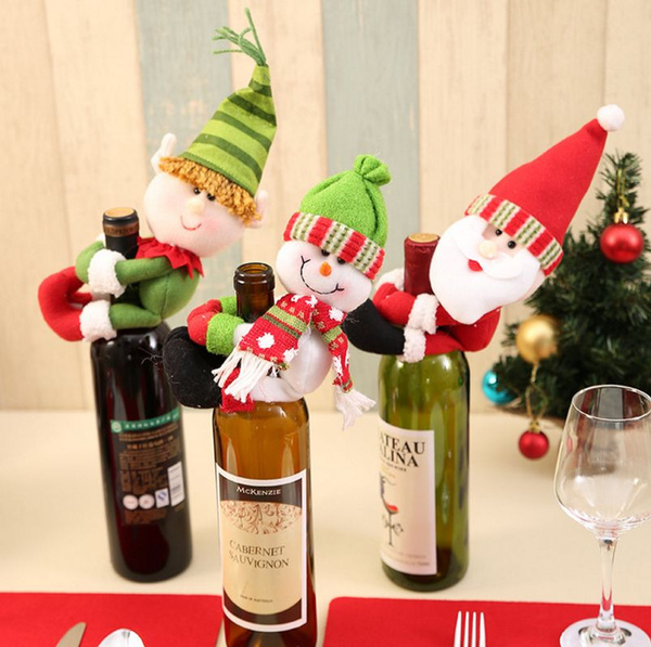 Christmas Santa Snowman Elf Wine Bottle Cover Table Party Decor Xmas Ornaments 