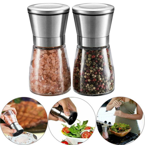 Large Salt and Pepper Grinder Set Stainless Steel Glass Shaker