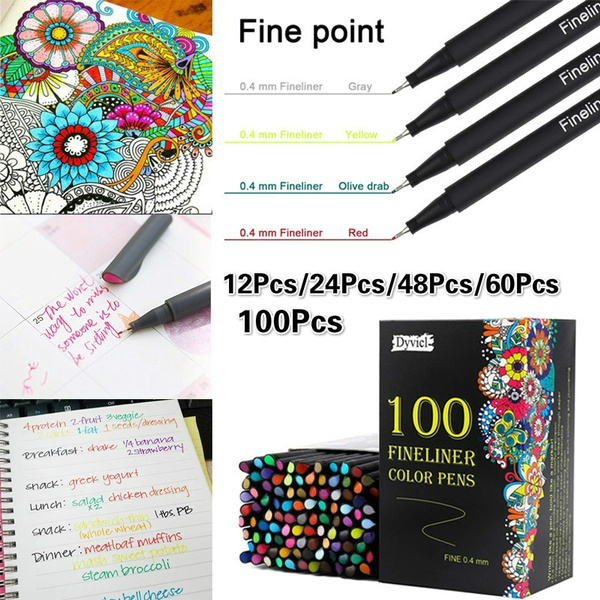 12Pcs/24Pcs/48Pcs/60Pcs/100Pcs 0.4mm Fineliner Fine Point Pens