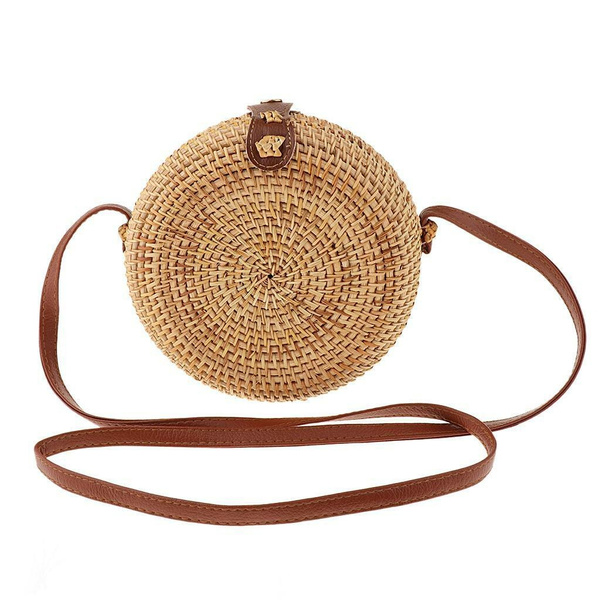Handmade Round Rattan Handbags For Women Also Woven Shoulder Beach Bag Purse
