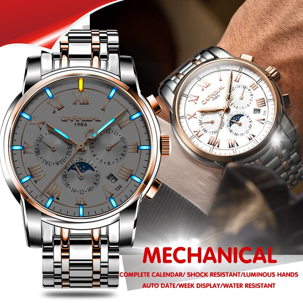 Orologio Meccanico Automatico Da Uomo 38 Mm Con Numeri Arabi E Urdu, Cassa In Acciaio, Impermeabile 50m E Luminoso, Lusso Senza Batteria - 3