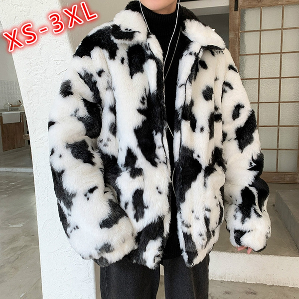 Trendy couple cow pattern imitation fur plus cotton warm men's large size  coat cotton coat