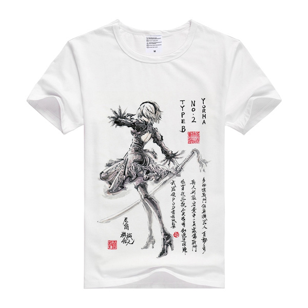 Nier: Automata T-Shirt YoRHa 2B T-Shirt Fashion Tees short sleeve Anime  T-shirt Summer Anime T-shirt CP10942