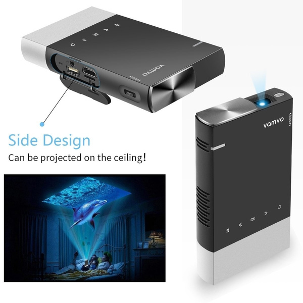 Mini Projector, Vamvo Ultra Mini Portable Projector 1080p Supported HD DLP  LED Rechargeable Pico Projector with HDMI, USB, TF, and Micro SD Supports 