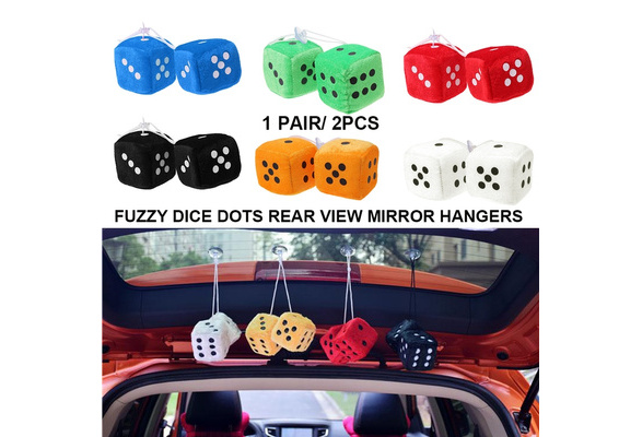 2pcs Car-styling Fuzzy Dice Dots Rear View Mirror Hangers Car