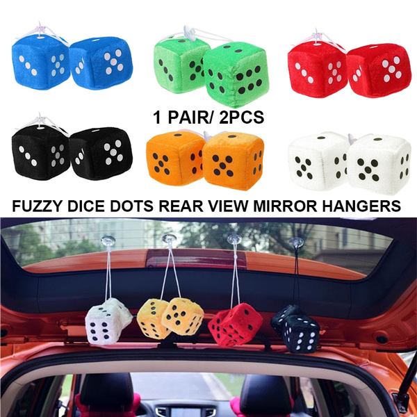 Orange BQBQERT 1 Pair Fuzzy Dice Dots Rear View Mirror Hanger Decoration Car Styling Accessorie 