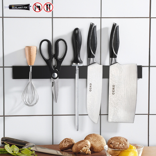 Wall Mount Knife Block without Knives Black 304 Stainless Steel