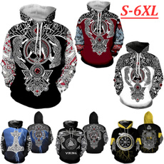 viking, 3D hoodies, Plus Size, tattoo