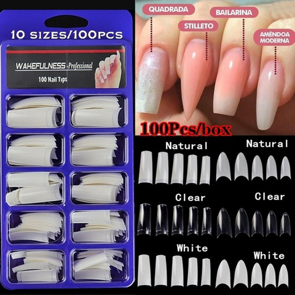 Extra Long Coffin Nail Tips, Clear Acrylic Nail Tips 550 Pcs Half Cover  Artificial False Nails for Salons and DIY Nail Art with Box (9 Sizes) XL  half cover