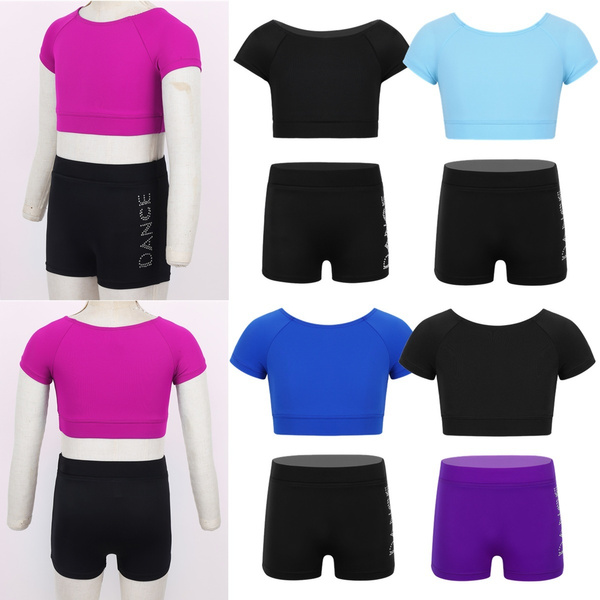 Kids Girls Classic Dance Crop Top with Booty Shorts Gymnastics ...