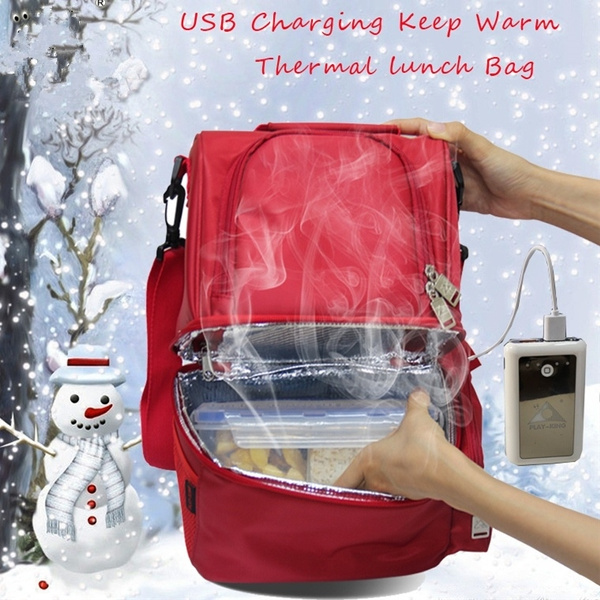 USB Food Warmer Bag Insulated Lunch Box Portable Hot Lunch