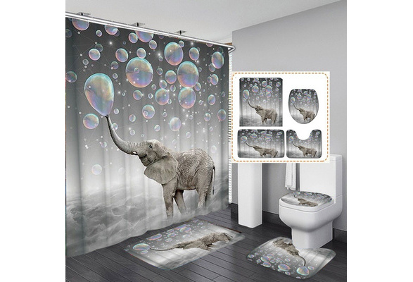 Aibiner Bathroom Rug Shower Curtain Toilet Cover U Pad Mat 4-Piece Set 3D Beach Starfish Printed Non-Slip Durable Waterproof Home Bathroom Decor