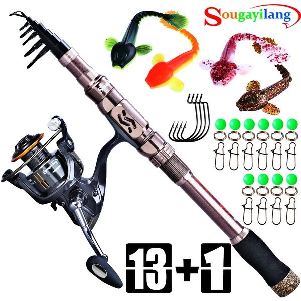 Fishing Rod and Reel Set Telescopic Carbon Fiber CNC Spinning Reel Travel Fishing  Rod for Bass Trout Fishing