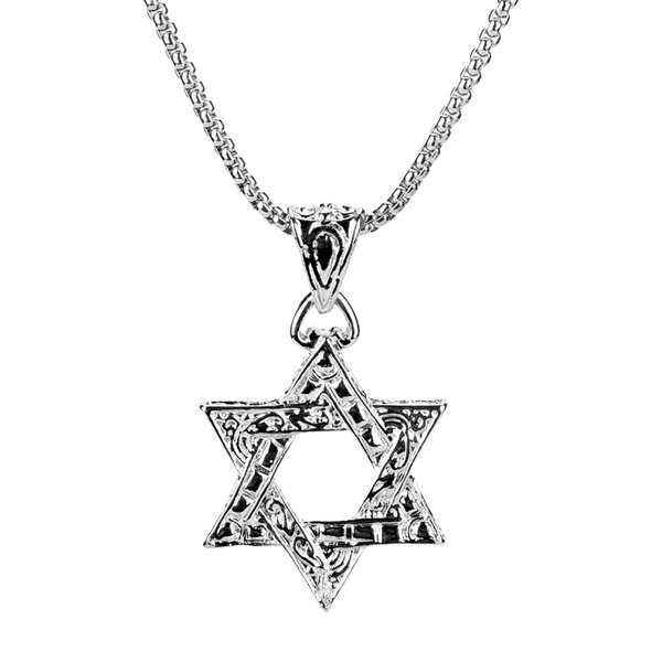 Star of David Charm Necklace Silver Antique Gold Pendant Chain Religious Charm