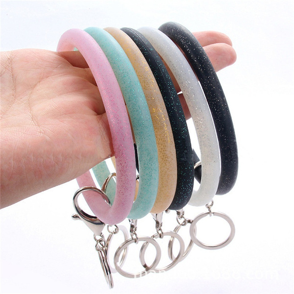 Round Silicone Wristlet Keychain Holder for Women Girls Mwfus Bangle Key Ring Chain Bracelet 