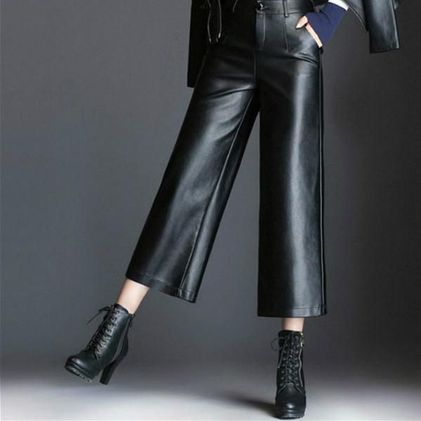 Women's Faux Leather Pants Punk Shiny 