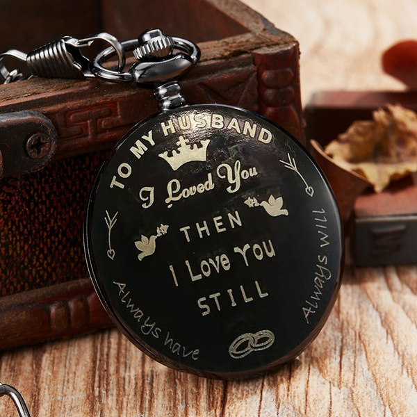 Vintage Quartz Pocket Watch Men Engraved TO MY HUSBAND Fob Watches Chain Necklace Pendant Flip