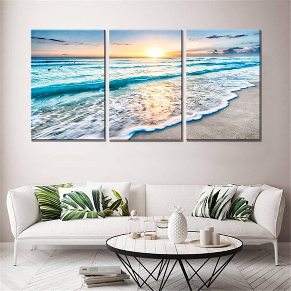 TYG Canvas Wall Art Print Painting Picture Sea Beach Landscape Waves Home Decor 