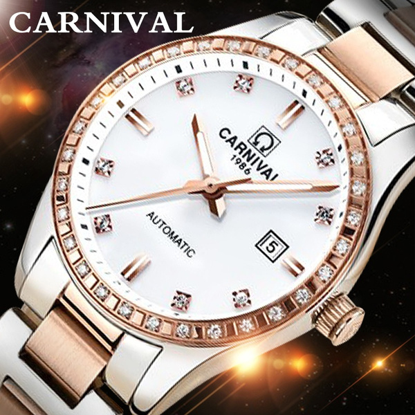 CARNIVAL Dam Automatisk Klockakalender Mode Ljusande Vattent t Sapphire Crystal Watches Montre Femme