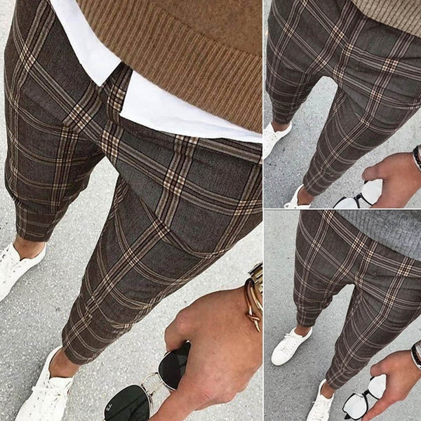 mens plaid print pants
