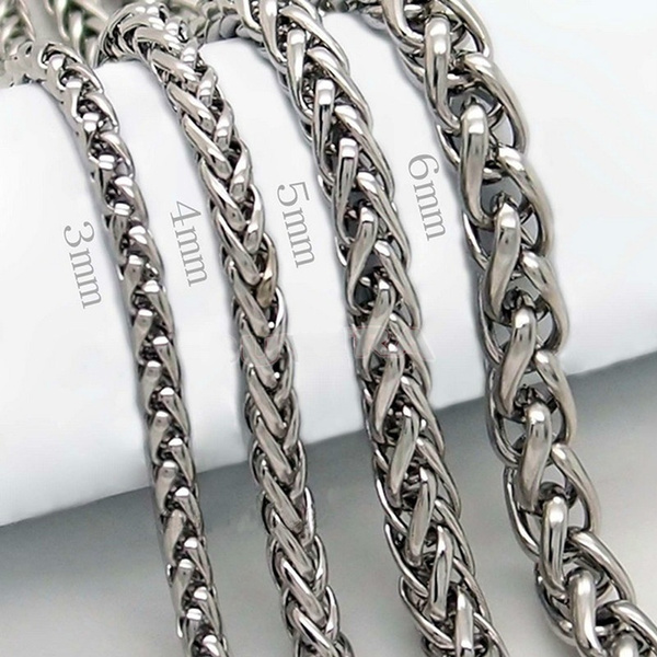 3/4/5/6MM MENS Silver Stainless Steel Wheat Braided Chain Necklace  Jewellery