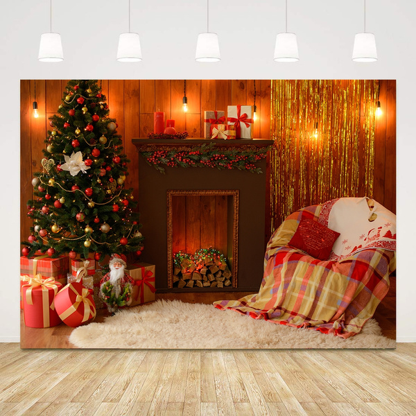 Levoo Flannel Fireplace Christmas Tree Background Banner Photography Studio Child Baby Birthday Family Party Christmas Holiday Celebration Photography Backdrop Home Decoration 7x5ft,chy696 