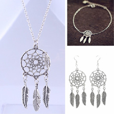 Chain Necklace, glasscabochonnecklace, Dreamcatcher, heart necklace
