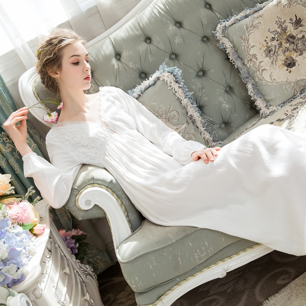Women Sleepwear Lace V-neck Long Sleeve 