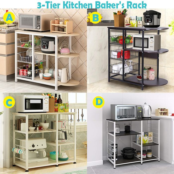Coffee Bar Wire Basket Mini Oven Spices Utensils Industrial Kitchen Baker’s Rack Microwave Oven Stand Metal Frame 