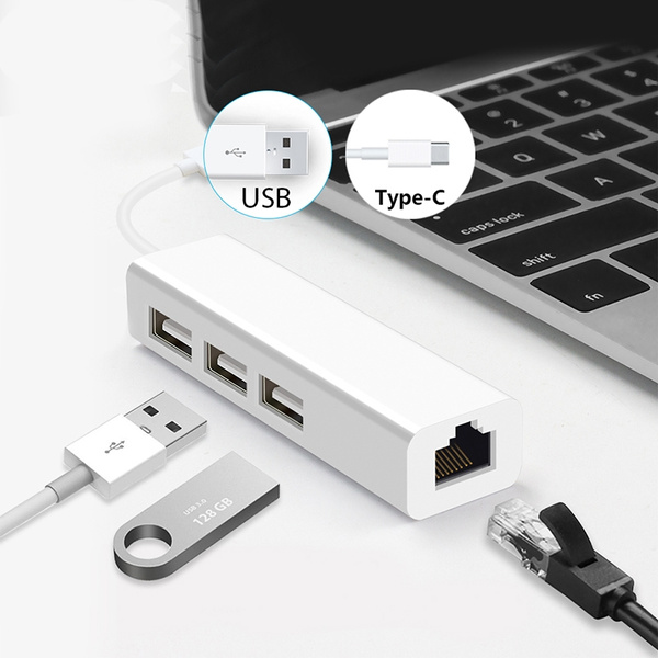 USB to Ethernet Adapter Type C USB 3.1 USB Ethernet with 3 Port USB HUB 2.0  RJ45 Lan Network Card for Mac iOS Android PC RTL8152 USB 2.0 HUB