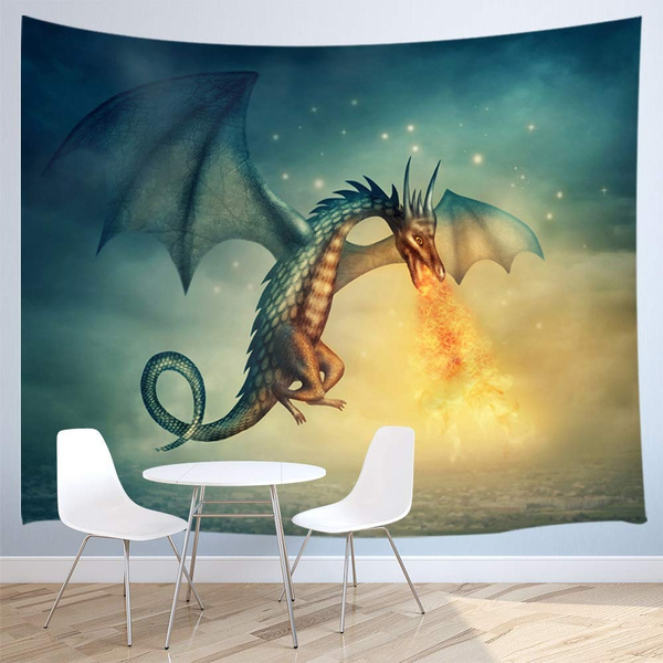 Tapestry Wall Hanging Dragon Tapestry Flying Fantasy Dragon Fire