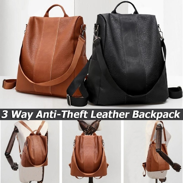 anti theft leather backpack