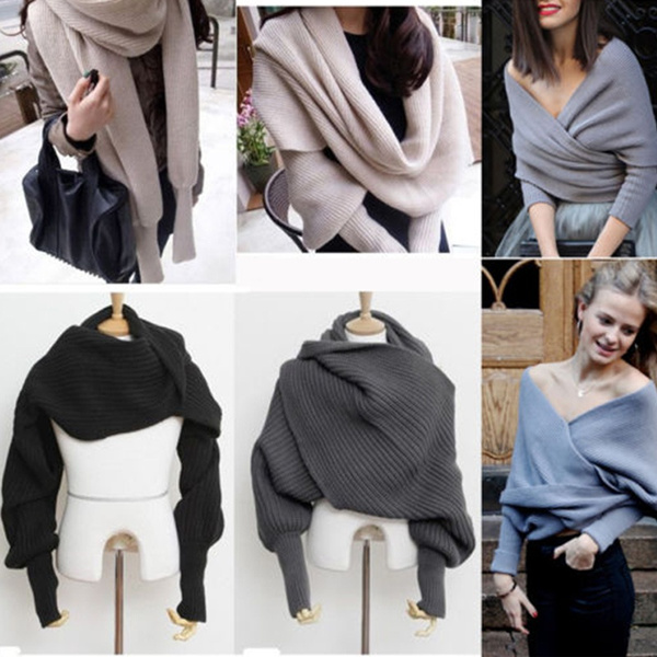 Sweater shawl hot sale with sleeves