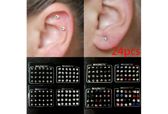 12pair/24pcs Magnetic Ear Studs Magnetic Earrings for Women Fake Piercing  Magnetic Earrings for Kids Fake Nose Ring Clip on Earrings
