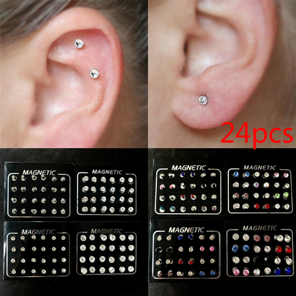 12pair/24pcs Ear Studs Magnetic Earrings for Piercing Magnetic Earrings for Kids Fake Nose Ring Clip on Earrings | Wish