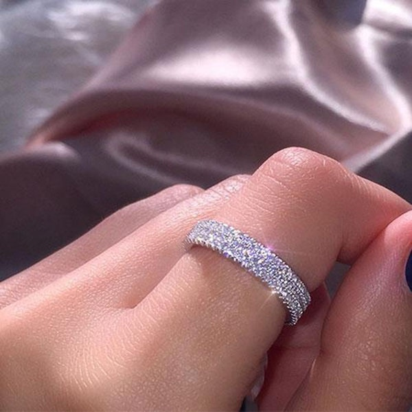 925 STERLING SILVER HALF ETERNITY WEDDING ANNIVERSARY BAND RING WOMEN SZ 5-10 