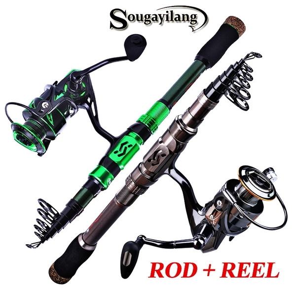 Sougayilang 1.8M 2.1M 2.4M Telescopic Fishing Rod Reel Kit -Portable Carbon  Fishing Pole with Spinning Fishing Reel Combo
