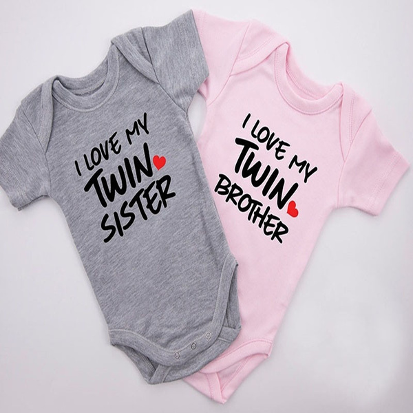 Twin Baby Boy And Girl Onesie Cotton Cute Jumpsuit I Love My Twin Sister I Love My Twin Brother Set Letters Print Onesies Jumpsuit Wish