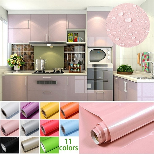 1m Roll Glossy Waterproof Pvc Cabinet Wallpaper Self Adhesive Contact Paper For Door Furniture Stickers Bathroom Kitchen Wish 1m Roll Glossy Waterproof Pvc Cabinet, Contact Paper Kitchen Doors