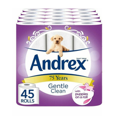 Andrex Gentle Clean Toilet Rolls Tissue Paper - 45 Rolls